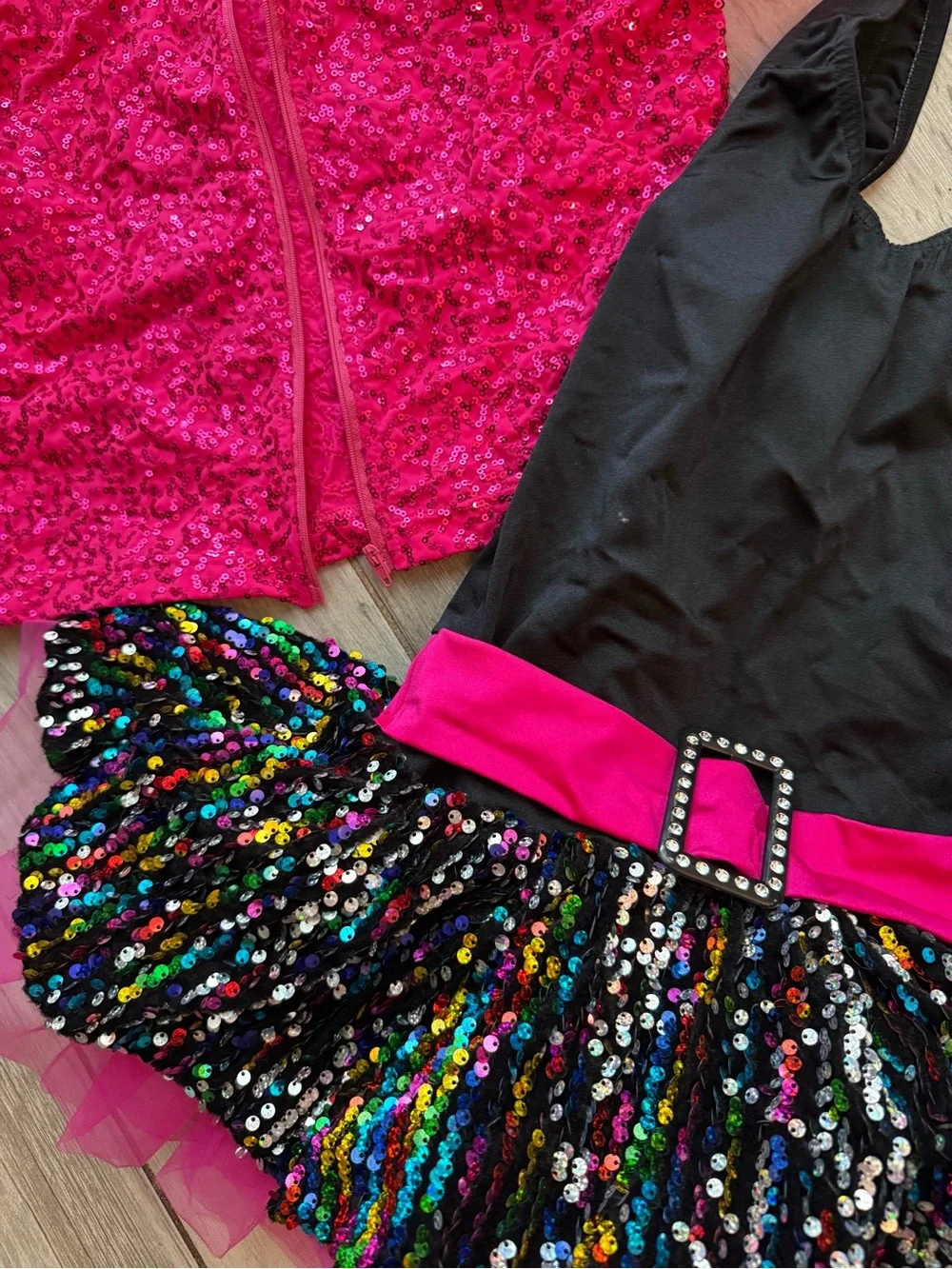 Weissman Black and Hot Pink Sequin Tutu Set with Multicolor Sequins